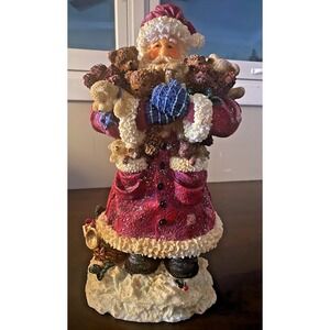 Mark Roberts Resin Glitter Christmas 15½" Santa Claus  on Pedestal Teddy Bears